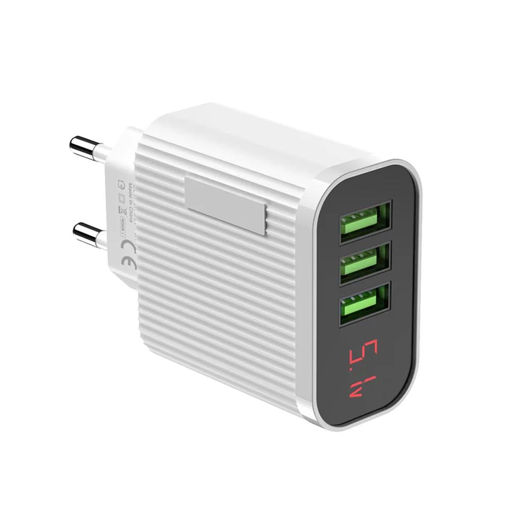 

Free Shipping 1 Sample OK RAXFLY EU Plug Mobile Phone Fast Charger 3 Ports Usb Wall Charger With Led Indicator Display