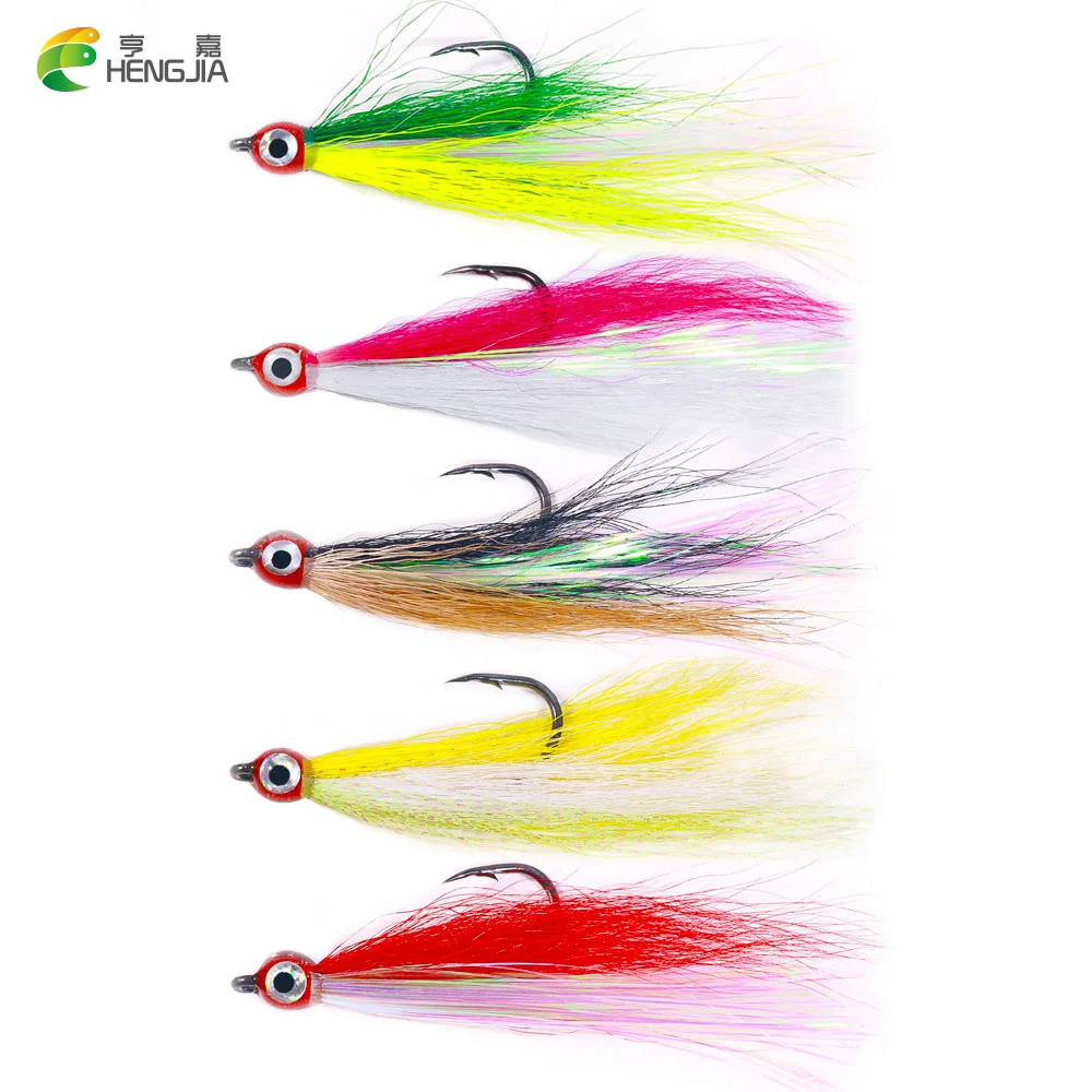 New 5pcs/bag High Carbon Steel Fishing Hook 3D Eye with Feather Round Hook Jigging Assist Hook