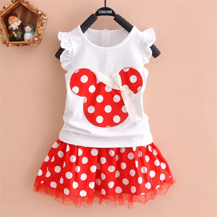 

Summer Casual 2 Piece Sets Polka Dots Kids Dresses Party Wear Baby Girl Dress Children Clothing Girls, Navy and red