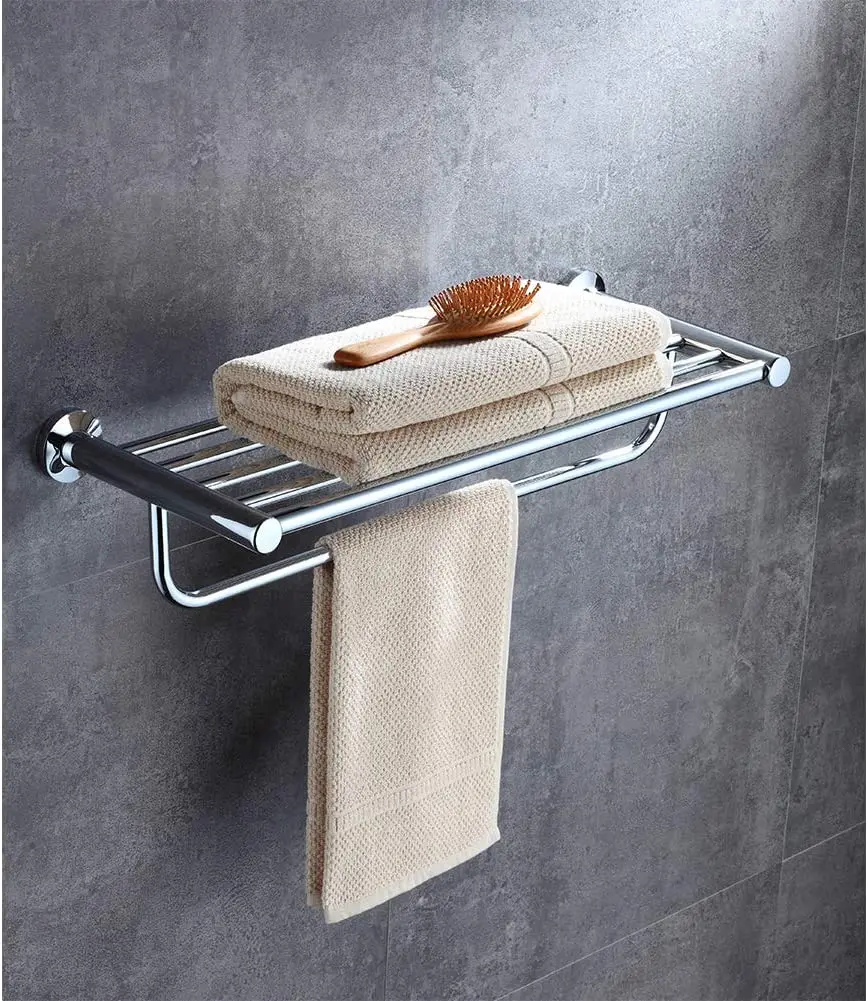 Bathroom Standing Wall Mounted Silver Double Stainless Steel Towel Racks
