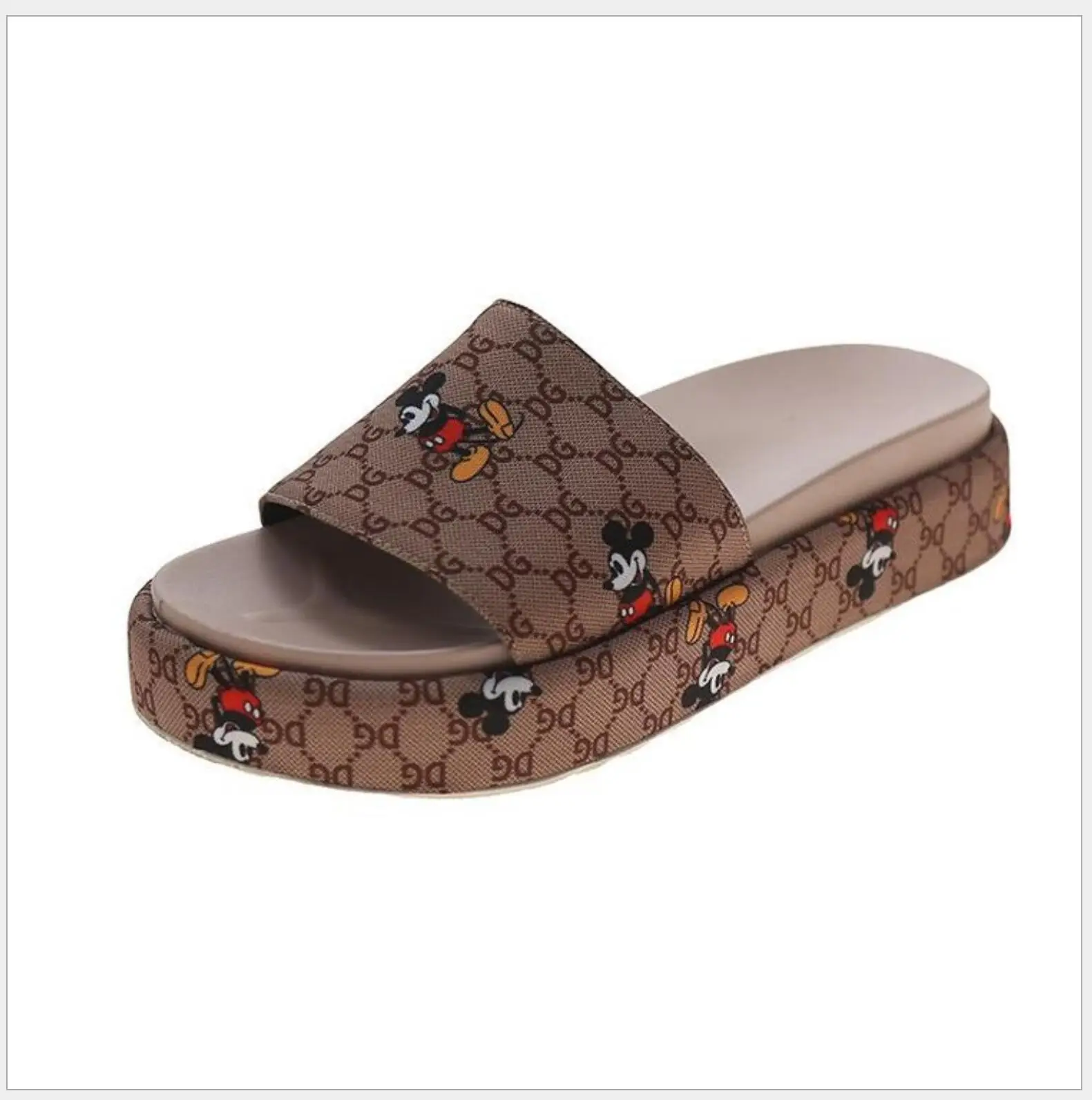 

2021 summer women's thick-soled printed slippers Mickey cartoon alphabet slippers casual sandals, Multicolor