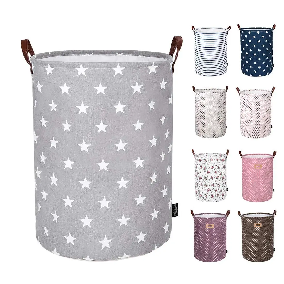 

Wholesale Amazon sells Large Laundry Basket Drawstring canvas Round Cotton Linen Collapsible Storage Basket, Colors