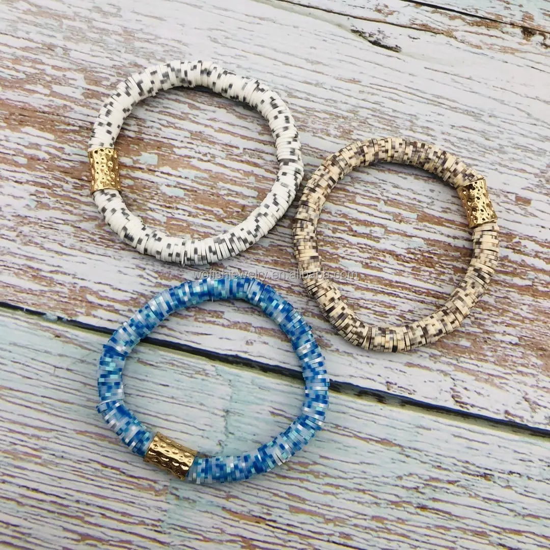 

Modern Soft lightweight african heishi spacers vinyl bead stretch bracelet for women