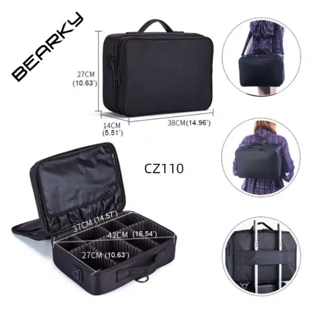 

Large Double Layer Three Compartment Removable Polyester Cosmetic Bag Cosmetic Case Organizer