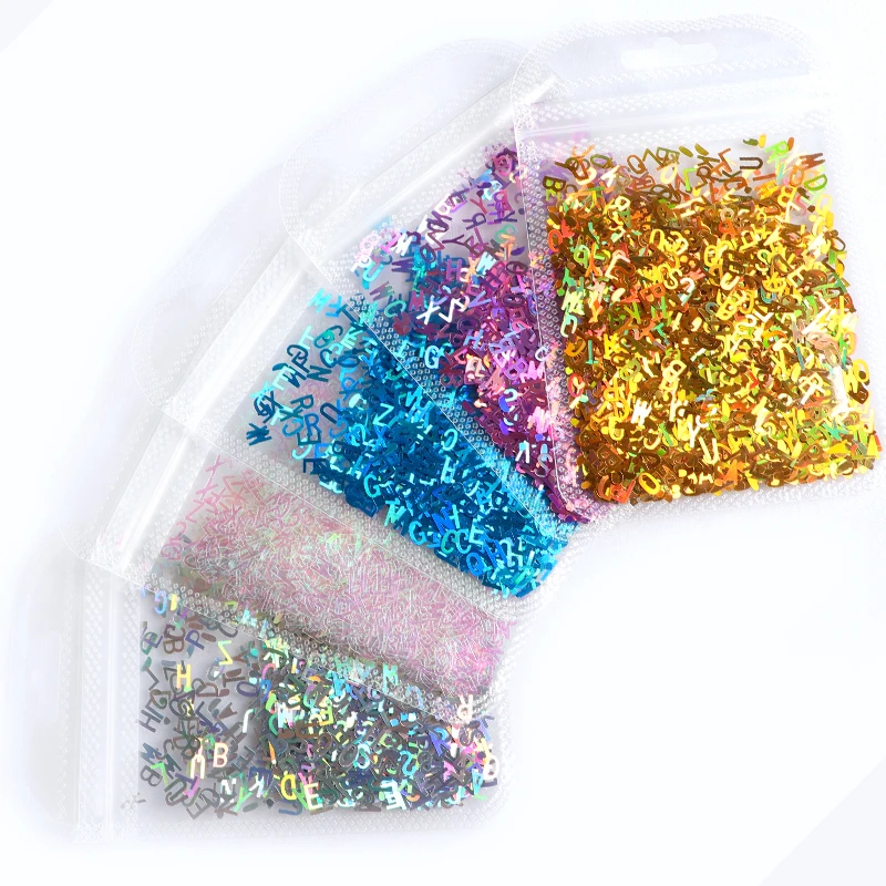 

Mirror Letter Nail Sequins Paillette Colors Nail Holographic Glitter 3D Flakes Slices Art Accessories