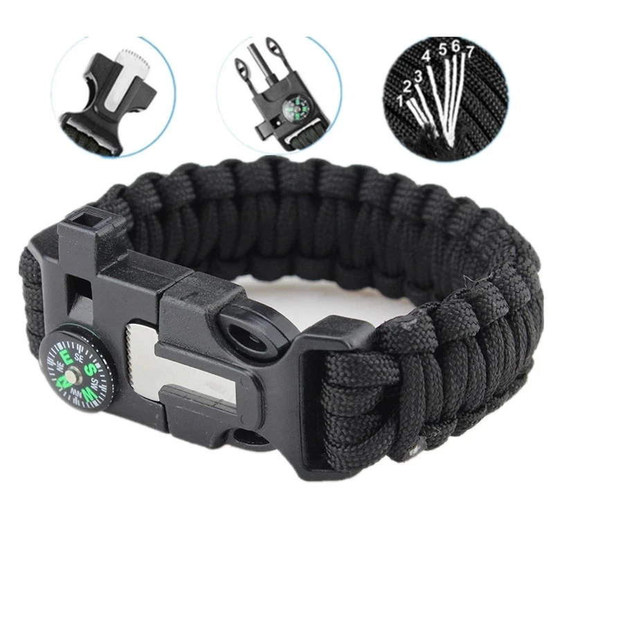 

Outdoor Camping Survival Kits Paracord Bracelet with Embedded Compass Fire Starter Emergency Knife Whistle