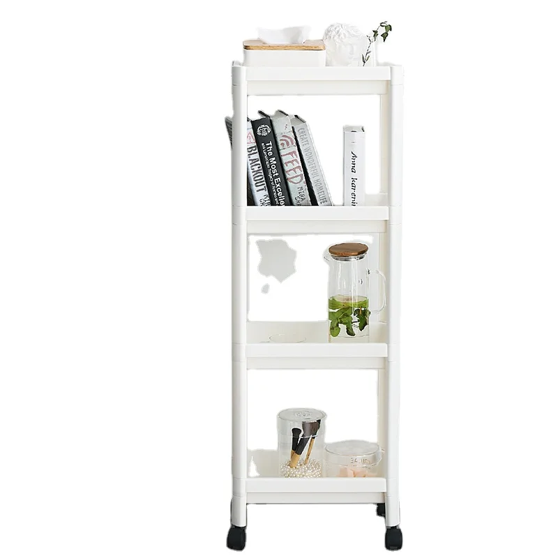 

4 tier plastic rotating kitchen bathroom storage shelves holders racks trolley organizer, White
