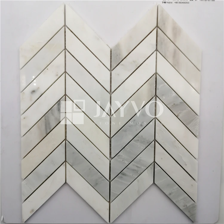 Factory Chinese Eastern White Stone Herringbone 1"X3" Silver White Marble Mosaic Tile Backsplash