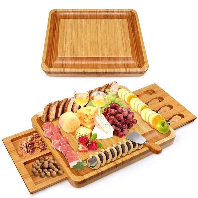 

Amazon Hot Cheese Plate Serve Tray Bamboo Cheese Cutting Board And Cutlery Set, Natural