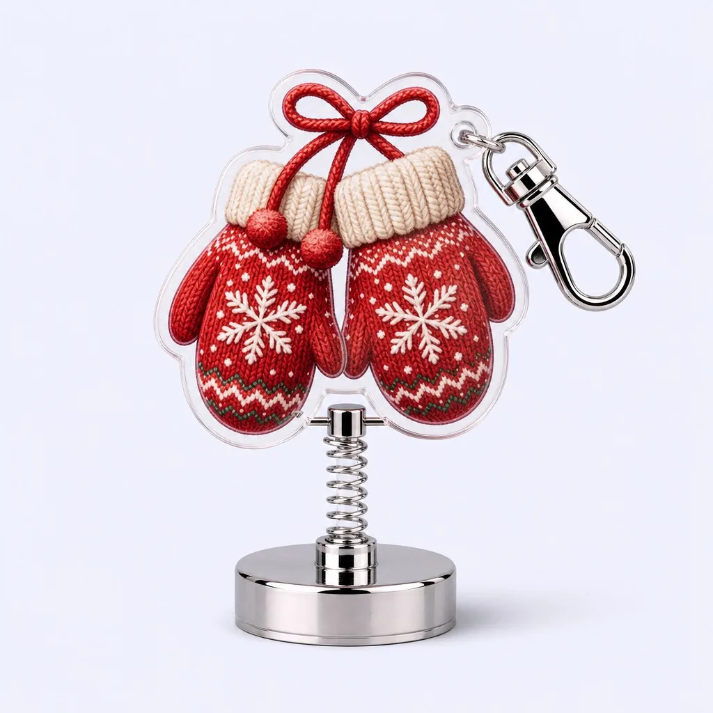 Cozy Winter Mittens Spring Bobblehead Keychain