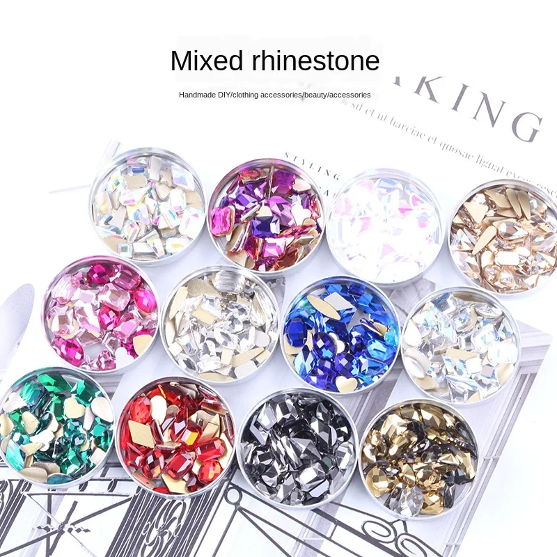 

IMAGNAIL 12 Colors Various Designs Golden Flat Back K9 Glass Crystal Nail Shape Rhinestone for 3D Nail Art Handmade DIY