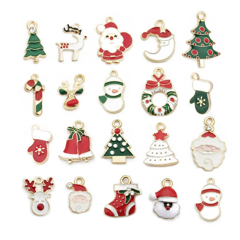 

Wholesale 20pcs Set Gold Plated Christmas Diy Jewelry Santa Claus Brooch Link Jewelry Accessories For Christmas Gift