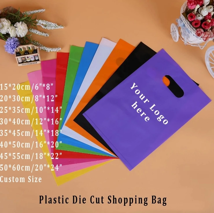 Pink Cute Rabbit Pattern Printing PE Plastic Bag Die Cut Handle Bags With Custom Logo 