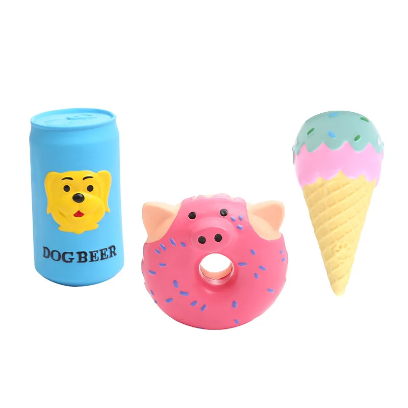 

Cute Dog Toys Latex Ice Cream Dog Beer Toys Donut Squeaky Pet Toy