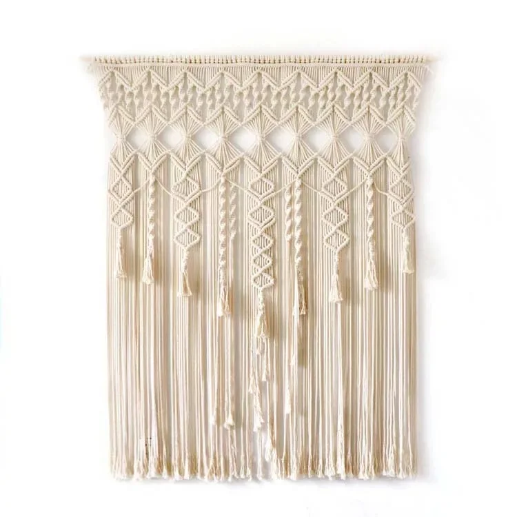 

Custom Handwoven cotton rope macrame Curtain wedding Wall Tapestry hanging home decoration, White,brown,yellow or customized