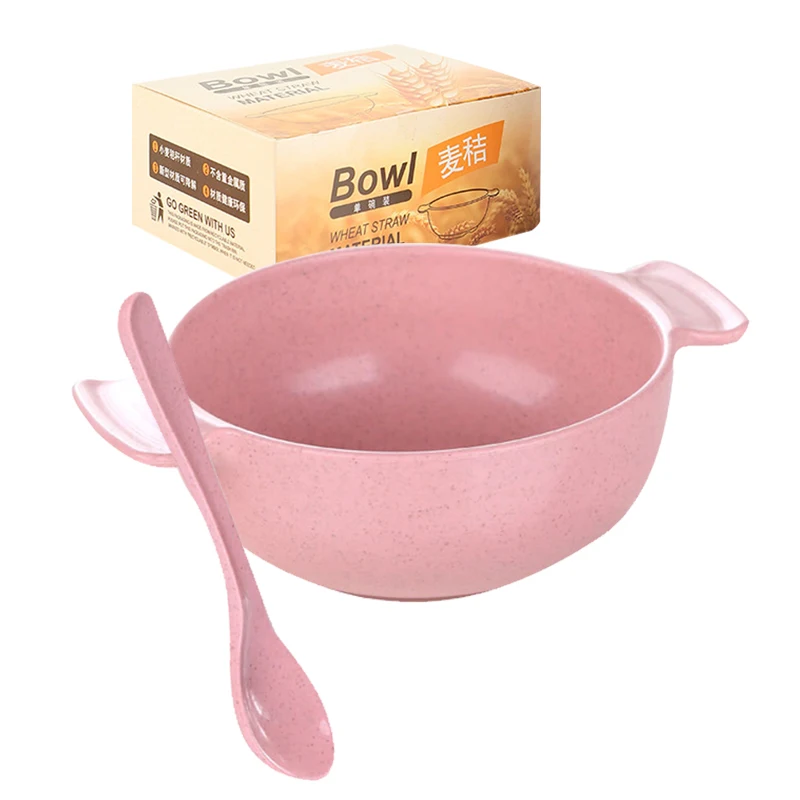 

BPA Free Environmental Protection Cereal Bowls Unbreakable Wheat Straw Bowl 16 OZ Large Capacity Wheat Straw Bowl Set with spoon, Blue / beige / pink / green