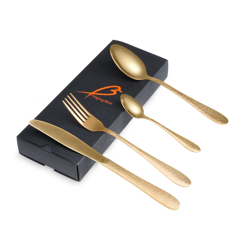 

Factory Direct Sales Camping Black Gold Stainless Steel Chinese Cutlery Set Easy To Carry, Silver or gold or rose gold or black or colorful