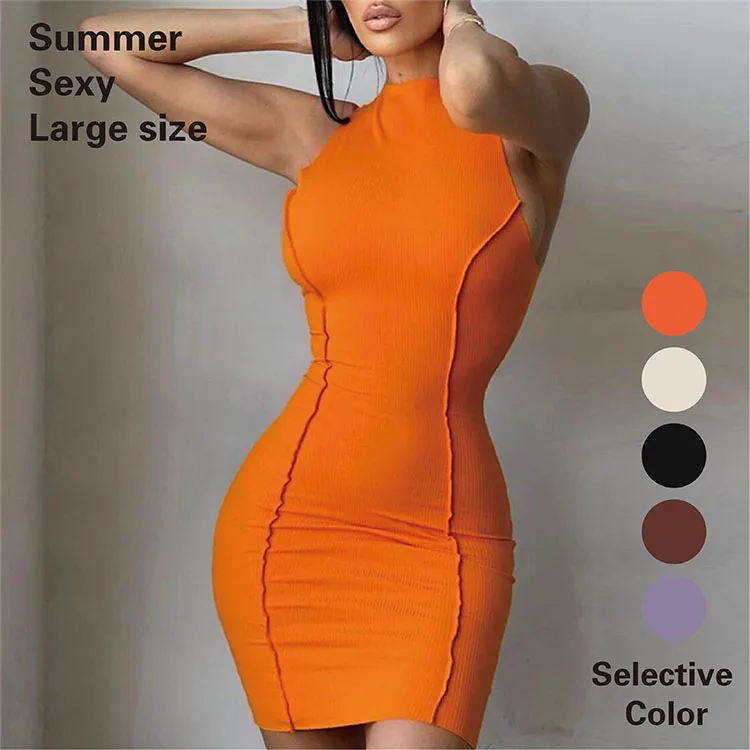 

Vestidos Sexy 2021 New Arrivals Sleeveless Womens Knitted Bodycon Plus Size Sexy Club Dress, Picture color