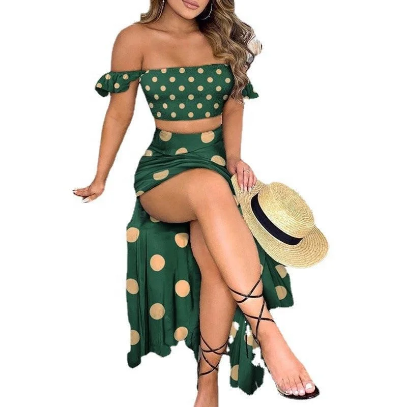 

XUYA Vintage Off Shoulder Boho Dresses Women Summer Two Piece Skirt Set