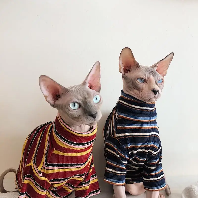 

Ready To Ship Striped Cotton Sphynx Cat Clothes XS-2XL Winter warm Clothes and Summer Cool Clothes For All Season, Blue ,red
