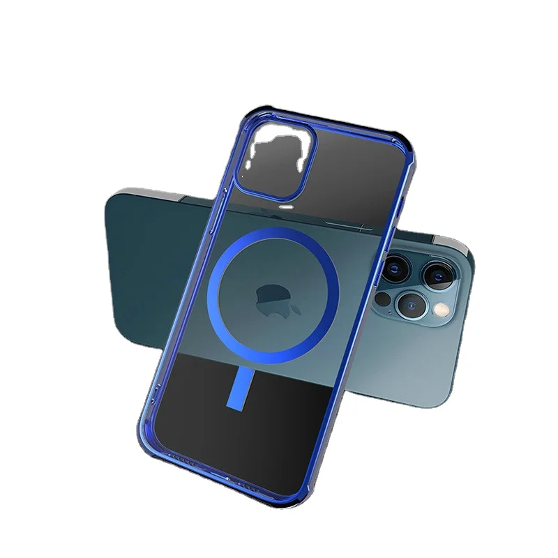 

Electroplating Soft Edge Transparent Magnetic Mobile Phone Case For iPhone 12 Pro iPhone 11 Pro Accept Wireless Charging