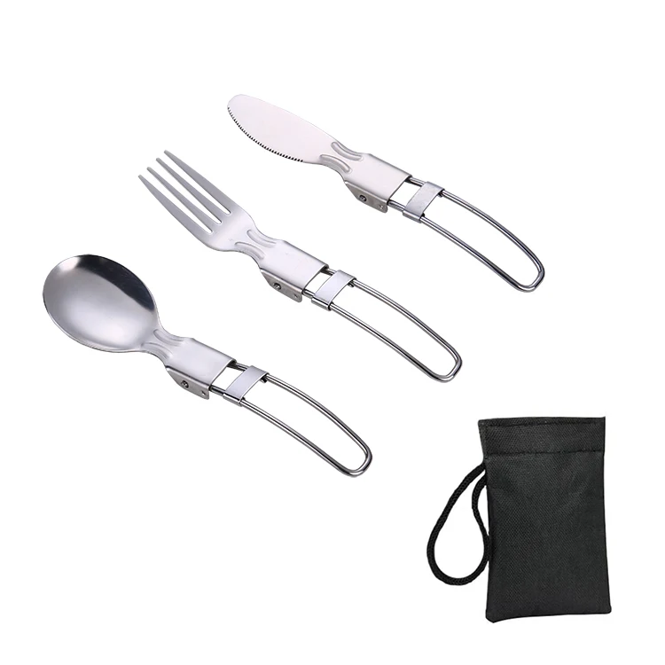 

Foldable Stainless Steel Flatware Portable Outdoor Camping Cutlery Set, Silver