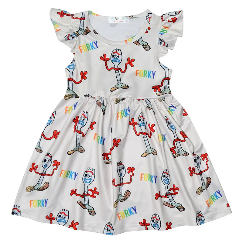 

RTS milk silk summer flutter sleeve cartoon children clothes girls dresses, As picture show