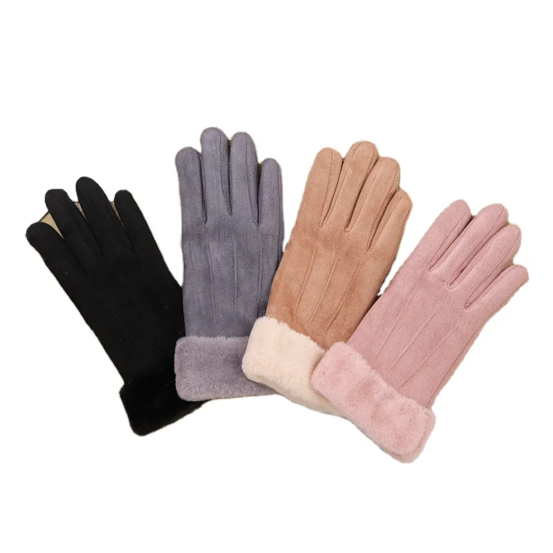 

Factory knitted warm touch screen women winter plus velvet thick mittens, 4 colors