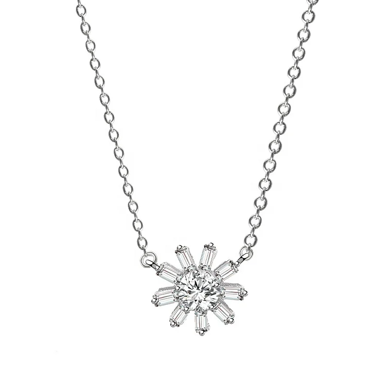 

White Color Diamond Sun Flower Pendant 925 Sterling Silver Necklace Jewelry Women