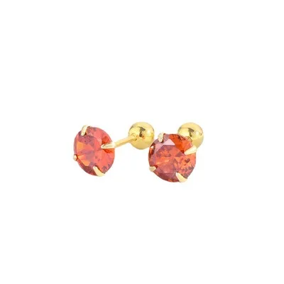 

2MM 4MM 6MM Gold Plated S925 Sterling Silver Claw Inlaid Red Diamond Round Bead Earrings For Women