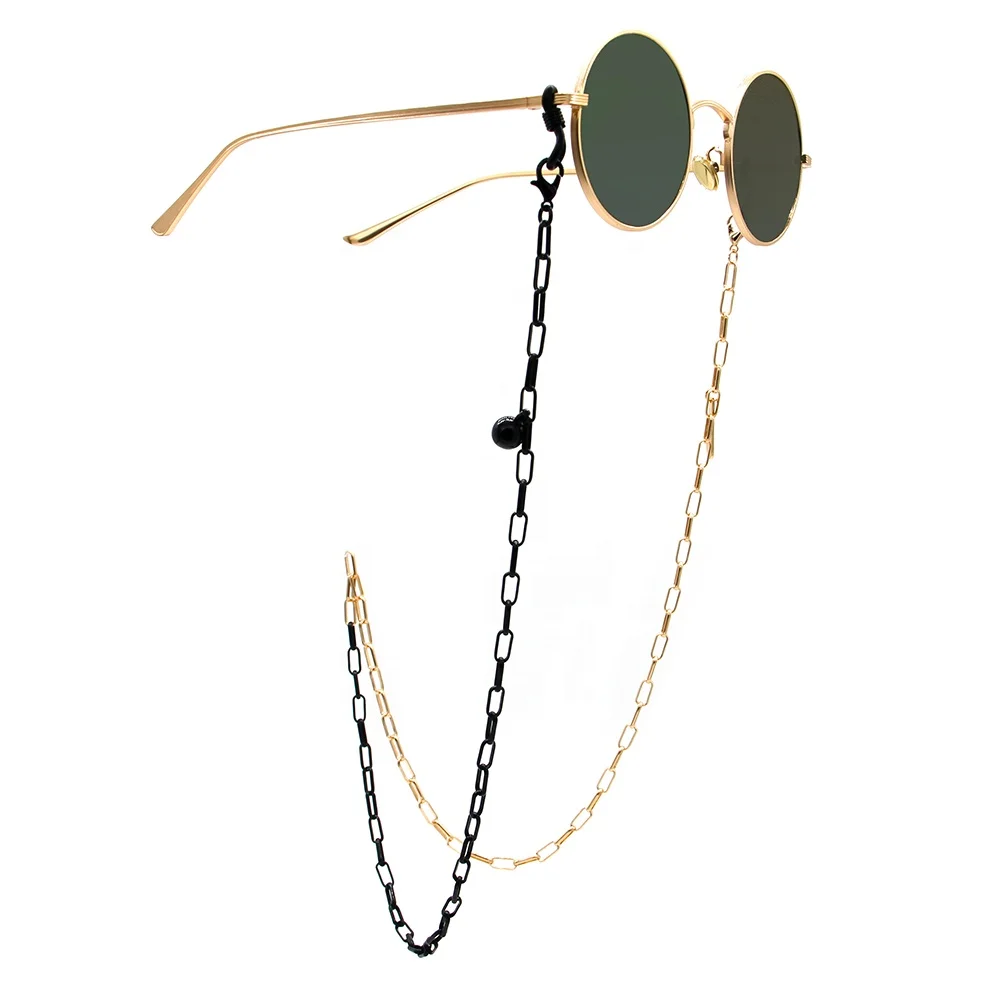 

Simple style spectacle accessory rectangle ring sunglasses chains custom eyeglass chain cord metal gold & black glasses strap, As shown or customized