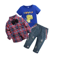 

Fall children clothing plaid shirt jeans blue tshirt 3 pcs set kids baby boys dress