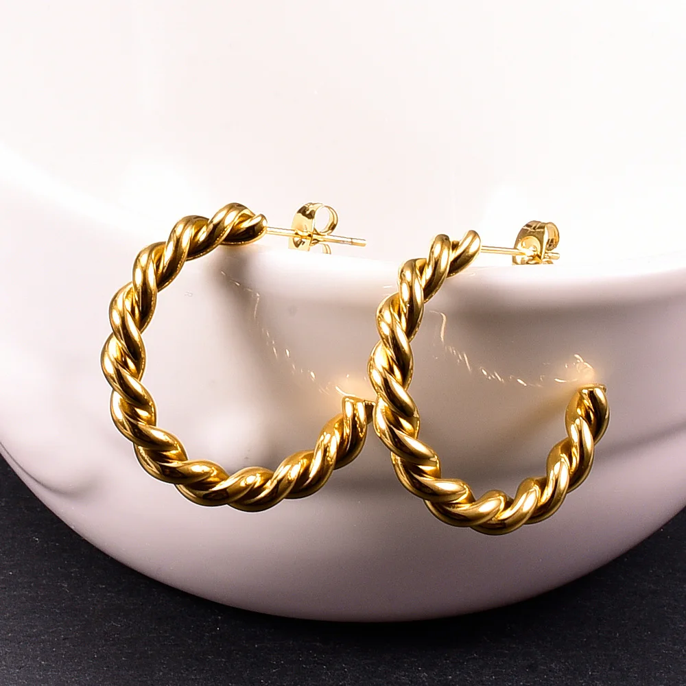 

New Arrivals High Quality Classic Gold Plated Stainless Steel Hoop Earrings Women Thick Gold Hoop Earrings Jewelry