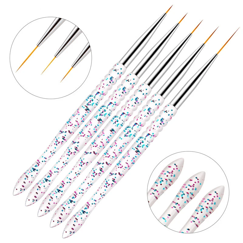 

New Style Acrylic Glitter Handle 5pcs Nail Art Liner Brushes for UV Gel Acrylic Painting Drawing Pen Beauty tools