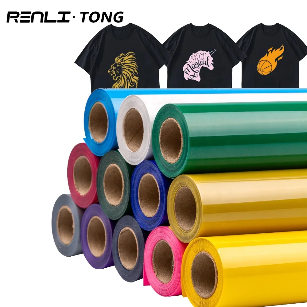 

renlitong pvc htv withsticky glossy vinyl roll heat transfer vinyl rolls film iron on cricut vinyl for shirts vinil textil