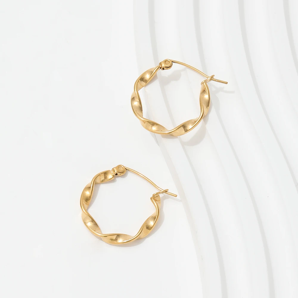 New Trendy Earring 18K PVD Gold Plated Twisted Hoop Earring Trendy Jewelry New Stainless Steel Earring