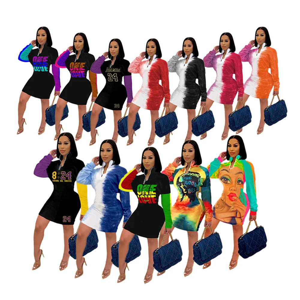 

New arrival in autumn 2021 fashion American women's casual long sleeve high quality print dress Female Plus Size Dress