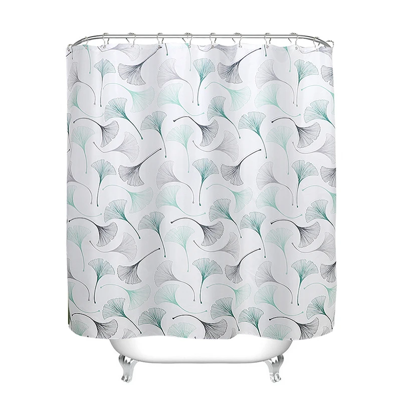 

Plain Washable Unique Custom Logo Waterproof White Green Leaf Quality Name Brand Polyester Shower Curtain, Customer's request