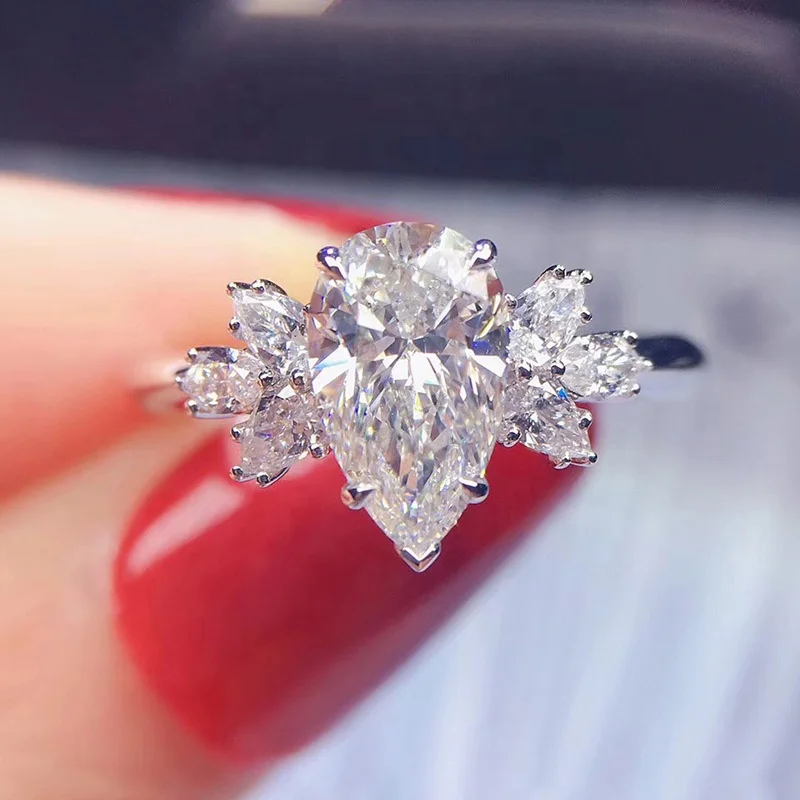 

Trendy Water Drop Shaped Bridal Wedding Rings for Women Elegant Shiny White Zircon Women's Rings Party Jewelry Accessories, Picture shows