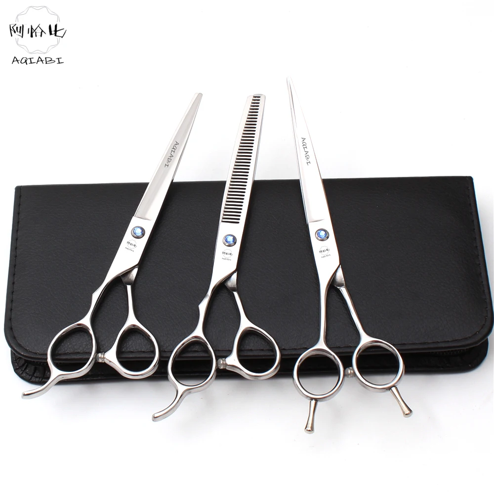 

Left-Hand Dog Grooming Scissors 7" AQIABI Japanese Steel Shiny Dog Scissors Set Pet Scissors Set A3006