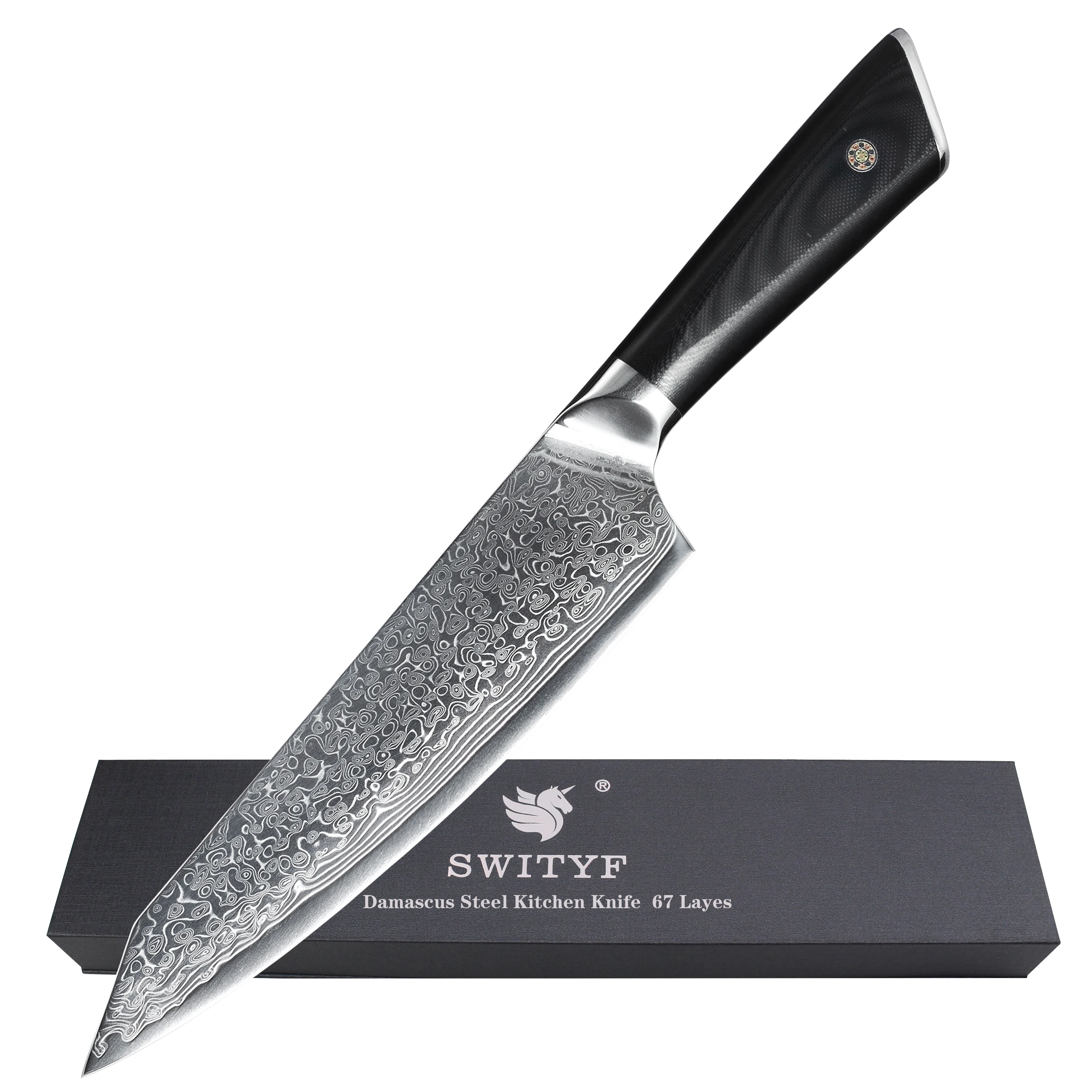 

hot selling 8 inch kitchen rivets G10 handle damascus chef knife