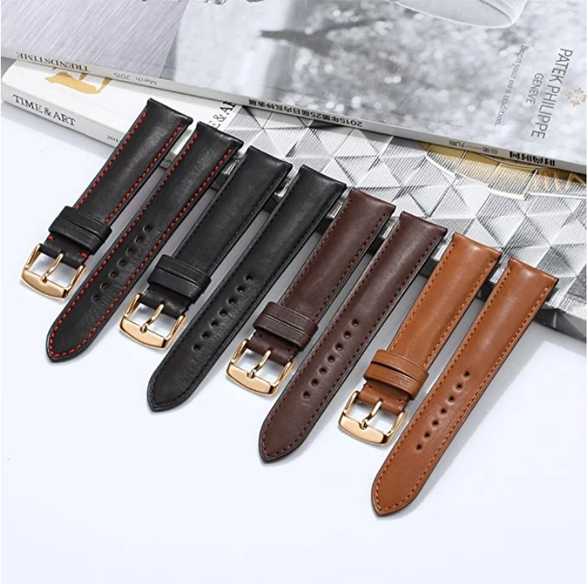 

Factory Wholesale Watchband 18mm 22mm Genuine Leather French NAPPA Calf Watch Bands, Black & brown & dark brown