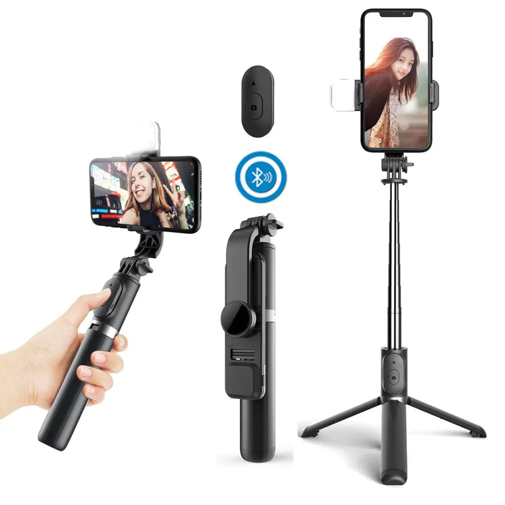 

Q02s Selfie Stick Tripod With Led Fill Light Live Multifuncional Stick Selfies With Mini Light Desktop Stand, White black