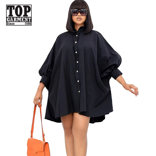 

Spring New Fashion loose lapel solid color shirt dress Plus Size Women's Dresses
