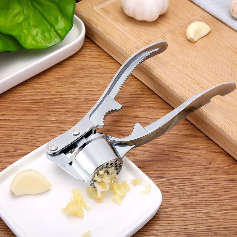 

3 In 1 Multifunctional Kitchen Zinc Alloy Nut Cracker Garlic Mincer Press, Silver