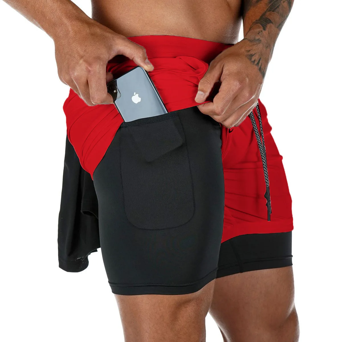 Sweat Shorts Male Summer Athletic Shorts With Phone Pockets Custom Men 2 In 1 Running