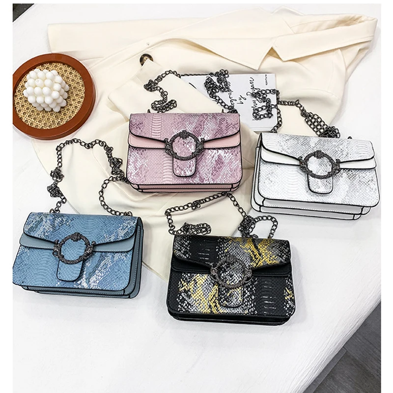

2021 hot sale serpentine bags ladies shoulder crossbody chain luxury lock hand bag women snake skin purse, 3 colors