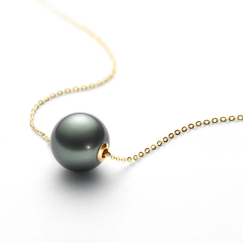 

Bring Good Luck Necklace S925 Sterling Silver Nature Black Pearl Necklace 18k Gold Tahitian Bead Pendant Necklace for Women