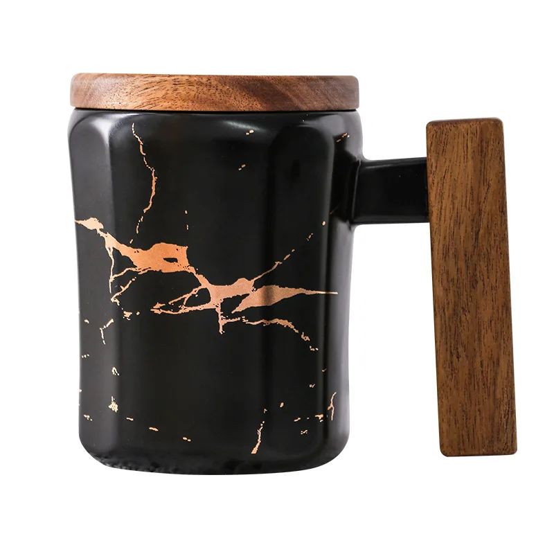 

Wholesale Creative Marble Design Coffee Mug With bamboo lid & handle, Natural