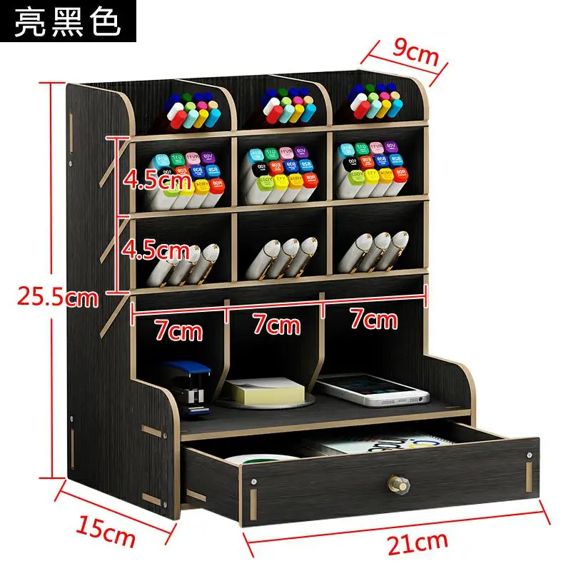 

Stationary Home Office Supply Desktop Storage Rack Wooden Desk Organizer Multi-functional Diy Pen Holder Box Desktop, As photo